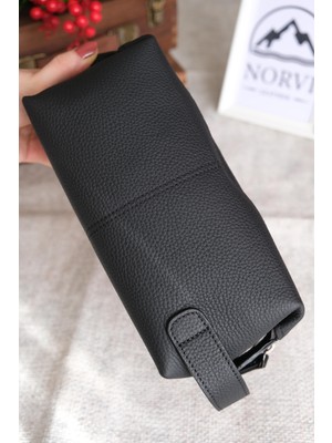 Norvi Deri Hakiki Deri Premium Tutma Bantlı El Çantası Siyah 1280