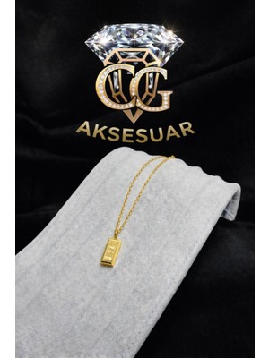 Cg Aksesuar Külçe Altın Görünümlü Çelik Kolye