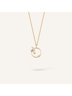 Aja Cordia Halka Form Markiz ve Yuvarlak Taşlı Altın Kolye