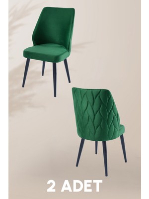 MyMassa Puffy Sandalye - Babyface Yeşil - Metal Siyah Ayak (2 Adet) - Salon Sandalyesi / Mutfak Sandalyesi