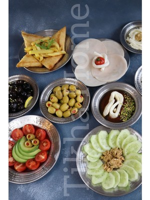 Teknotrust Paslanmaz Çelik Dövme Desenli Kahvaltılık Sunum Tabağı 6'lı Set 17CM