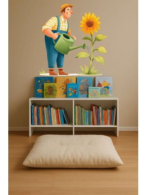 Aysha Tasarım Dekoratif Duvar Sticker – Bahçıvan ve Ayçiçeği Doğa ve Masal Temalı Çocuk Odası Duvar Sticker