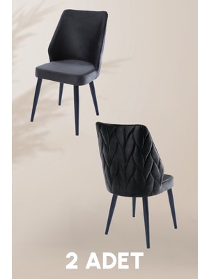 MyMassa Puffy Sandalye - Babyface Antrasit - Metal Siyah Ayak (2 Adet) - Salon Sandalyesi / Mutfak Sandalyesi