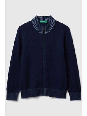 United Colors Of Benetton Lacivert Erkek Ej_fermuarlı Ribana Detaylı Hırka Model Kodu: ( 120YC500W252)