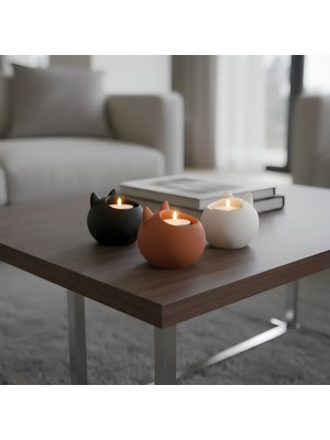 Venora Concept Dekoratif Kedi Şeklinde LED Tealight Mumluk 3lü Set | 3D Baskı | 3 Adet LED Tealight Mum Ile Gönderilir