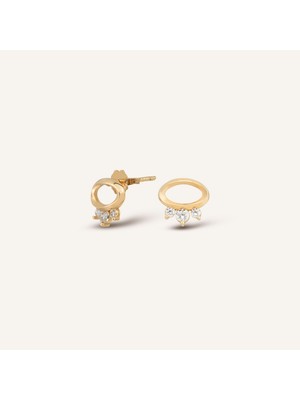 Aja Kireva Üç Taşlı Pimli Altın Küpe