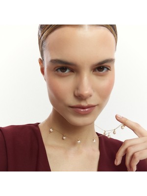 Aja Infinity Sıralı İnci Sallantılı Altın Kolye