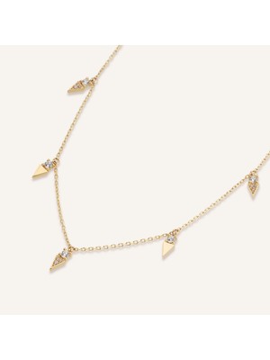 Aja Cardena Sıralı Üçgen Motifli Çok Taşlı Altın Kolye