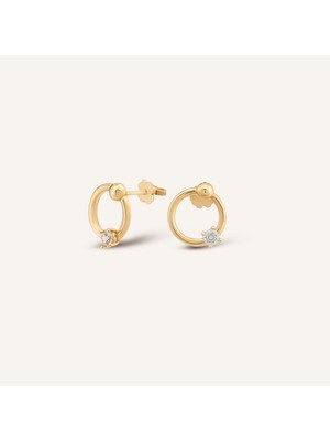 Aja Kaelis Halka Figürlü Tek Taşlı Pimli Altın Küpe