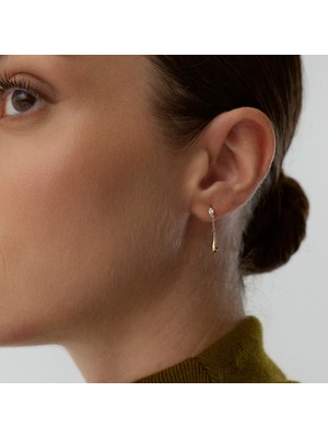 Aja Pluvia Damla Figürlü Damla Kesim Tek Taşlı Sallantılı Pimli Altın Küpe