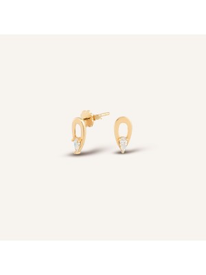 Aja Calenne Damla Kesim Tek Taşlı Pimli Altın Küpe