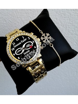 Spectrum Kişiye Özel Isim Baskılı Bayan Kol Saati ve Bileklik Kombini Sevgiliye Hediye Doğum Günü Hediyesi Kadın Saat