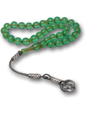 Gumush Gümüş Kazaz Püsküllü Yeşil Sıkma Kehribar Tesbih