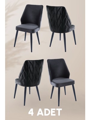 MyMassa Puffy Sandalye - Babyface Antrasit - Metal Siyah Ayak (4 Adet) - Salon Sandalyesi / Mutfak Sandalyesi