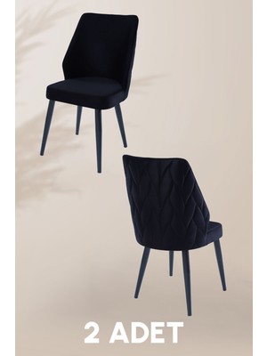 MyMassa Puffy Sandalye - Babyface Siyah - Metal Siyah Ayak (2 Adet) - Salon Sandalyesi / Mutfak Sandalyesi