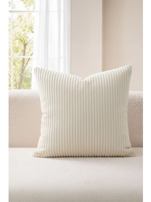 Elart Fuji Kırlent Kılıfı Fitilli Kadife Dekoratif (43X43 Cm) Krem