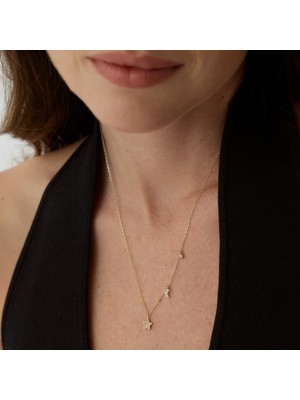 Aja Telvane Gökyüzü Temalı Çok Taşlı Altın Kolye