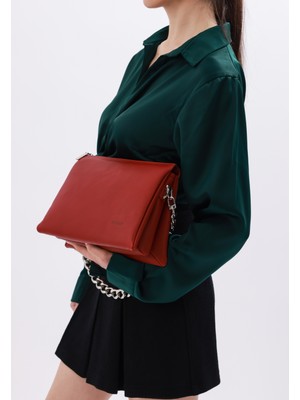 Nuance Kadın Gerçek Deri Omuz Çantası – Gümüş Renk Aksesuar Detaylı