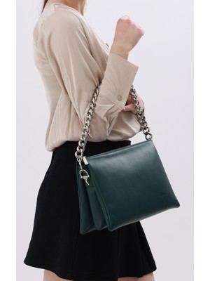 Nuance Kadın Gerçek Deri Omuz Çantası – Gümüş Renk Aksesuar Detaylı