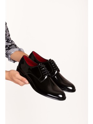 Gondol Erkek Hakiki Deri Klasik Kundura Ayakkabı NY.434 - Siyah Rugan - 40 Siyah Rugan