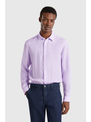 United Colors Of Benetton Lila Erkek Bnt-M Keten Gömlek Model Kodu: ( 5BKU5QJG8LİLA)