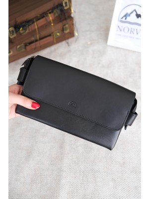 Norvi Deri Hakiki Deri Erkek El Çantası Siyah 1072