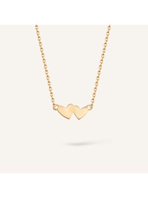 Aja Double Heart Birleşik Kalp Figürlü Altın Kolye