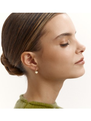 Aja Gold Heart Kalp Figürlü Tek Taşlı Halka Altın Küpe