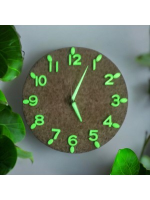 Bahat Fosforlu 3D Ahşap Rakamlı Gövdeli Çocuk Odası Küçük Eskitme Camsız Duvar Saati Çap 22 cm