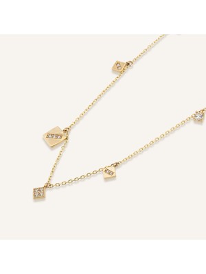 Aja Mirale Geometrik Motif Çok Taşlı Altın Kolye