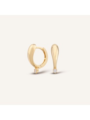 Aja Kesuna Damla Figürlü Tek Taşlı Halka Altın Küpe