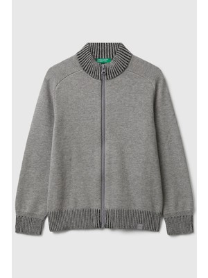 United Colors Of Benetton Gri Melanj Erkek Ej_fermuarlı Ribana Detaylı Hırka Model Kodu: ( 120YC500W501)