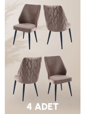 MyMassa Puffy Sandalye - Babyface Kapuçino-Metal Siyah Ayak (4 Adet)- Salon Sandalyesi / Mutfak Sandalyesi