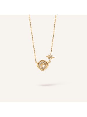 Aja Elenor Kuzey Yıldızı Figürlü Çok Taşlı Altın Kolye