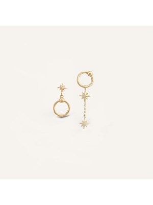 Aja Tharelle Kuzey Yıldızı Figürlü Taşlı Kombin Sallantılı Altın Küpe