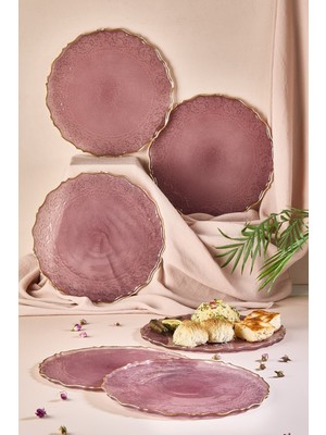 PremiumPort Şık 28 cm 6 Parça Goblen Servis ve Sunum Tabağı Seti