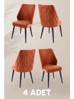 MyMassa Puffy Sandalye - Babyface Turuncu - Metal Siyah Ayak (4 Adet) - Salon Sandalyesi / Mutfak Sandalyesi