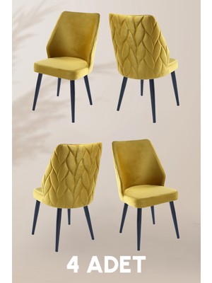MyMassa Puffy Sandalye - Babyface Sarı- Metal Siyah Ayak (4 Adet) - Salon Sandalyesi / Mutfak Sandalyesi