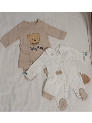 Çayzen Erkek Bebek Şapkalı 2 Adet Şık Kombin Tulum 1097