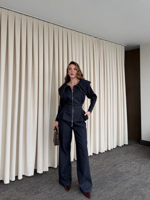 Laluvia Lacivert Tasarım Denim Takım - 8002