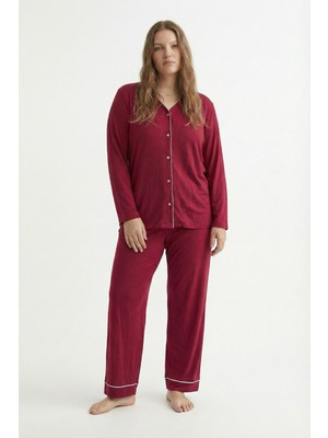 Şuranur Bambu Kumaş Gecelik Sabahlık Takımı - Düğmeli Fitilli Model