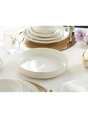 Teknotrust Modern Gold Porselen Salata Kasesi 20 Cm, Şık ve Zarif Sunum Tabağı