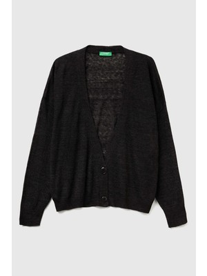 United Colors Of Benetton Şarap Rengi Kadın / Kız Kdn_alpaka ve Yün Karışımlı Ribana Detaylı Düğmeli Hırka Model Kodu: ( 109PD6056508)