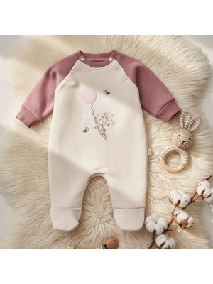 Babyilay Kız Bebek Tavşan Nakışlı Pamuklu Tulum - Patlı Bacak Arası Çıtçıtlı Sağlayan Bebek Body