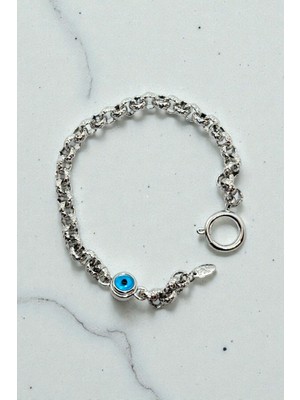 Jewels of Hope Nazar Figürlü Halka Zincir 316L Çelik Bileklik - Kararmaz Gümüş Renk Zincir 19 cm