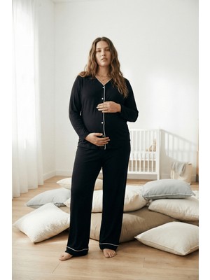 Şuranur Bambu Kumaş Gecelik Sabahlık Takımı - Düğmeli Fitilli Model