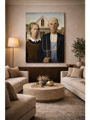 Grant Wood Amerikan Gotiği (1930) Kanvas Tablo