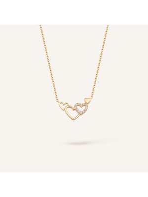 Aja Evira Çok Kalp Figürlü Çok Taşlı Altın Kolye