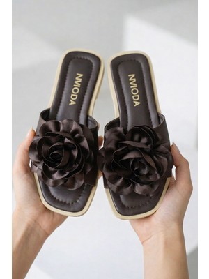 Nmoda Yazlık Çiçek Detaylı Kadın Terlik Sandalet Rahat Hafif Taban