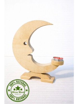 Ceren Wooden Boyanabilir Ahşap Ay Mumluk – El Yapımı Dekoratif Tealight Mumluk